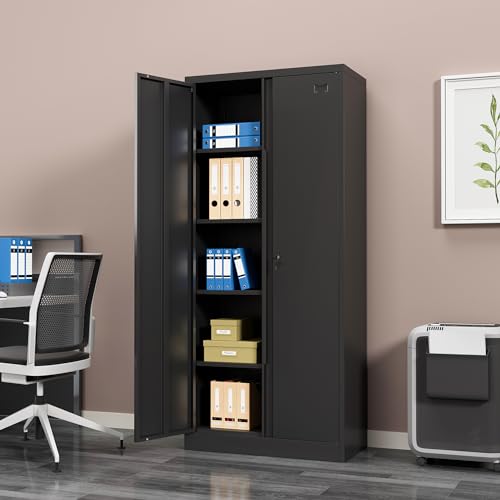 Black 71 inch Metal Storage Cabinet with 2 Doors and 4 Adjustable Shelves L480