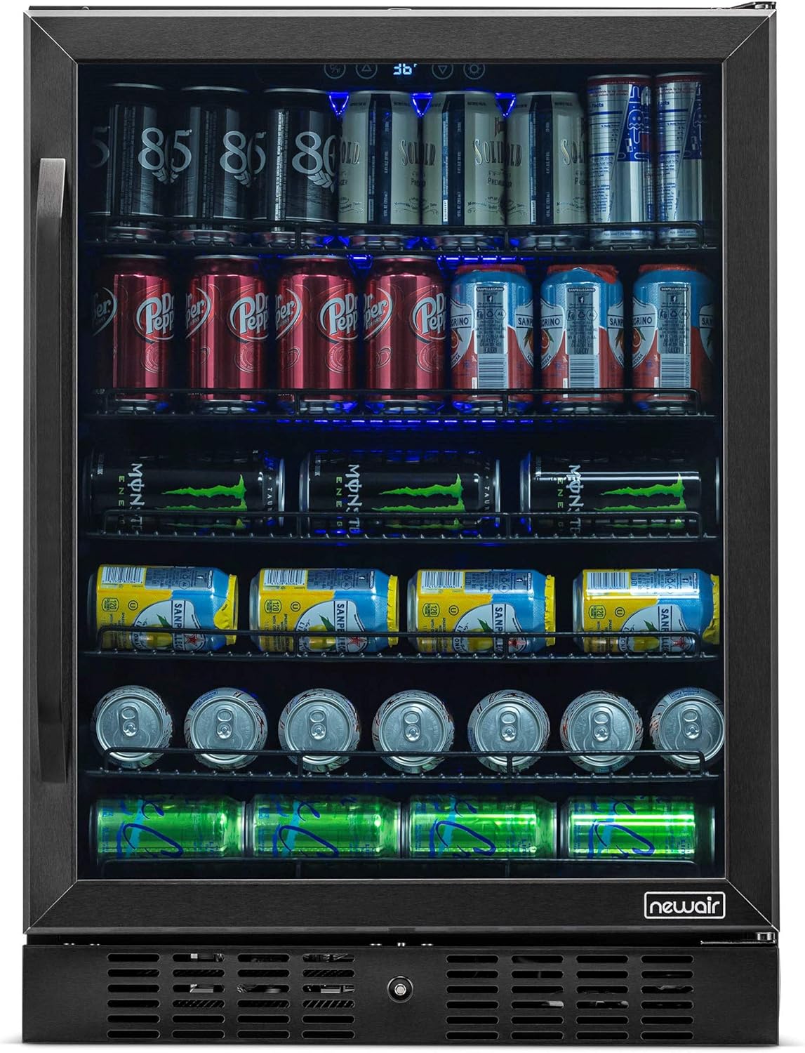 24 Beverage Refrigerator Cooler - 177 Can Capacity - Black Stainless Steel with Glass Door T623544