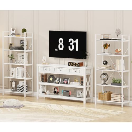 Industrial Console Table with Shelf and 3 Drawers, Walnut Brown Z7665