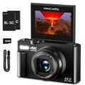 64MP Digital Camera with 3" 180° Flip Screen, 18X Digital Zoom, 32GB Micro SD Card (Black) R7406