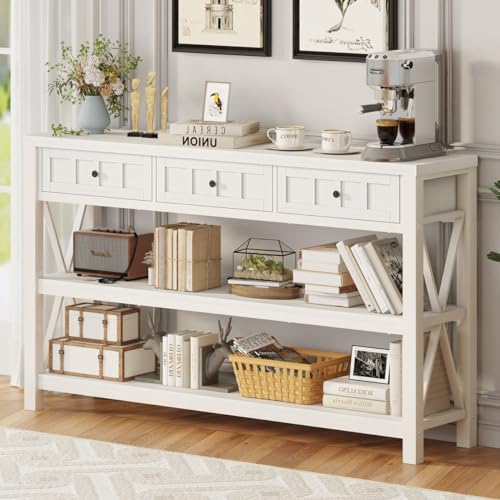 Industrial Console Table with Shelf and 3 Drawers, Walnut Brown Z7665