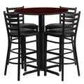30&& Round Walnut Laminate Table Set with 4 Ladder Back Metal Barstools O8505