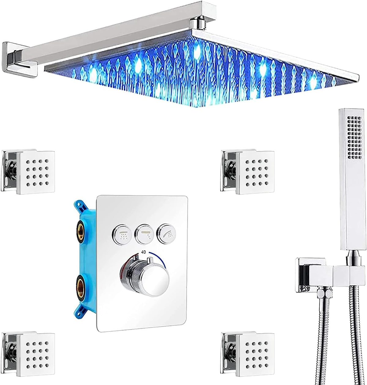 Thermostatic Shower Faucet Combo Set with 12 Inch Rain Shower Head and Handheld, Brushed Nickel V2261