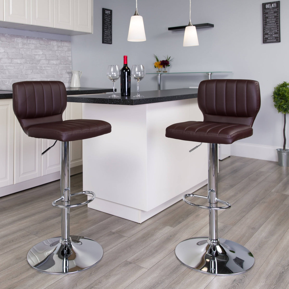 Contemporary Vinyl Adjustable Height Barstool R998