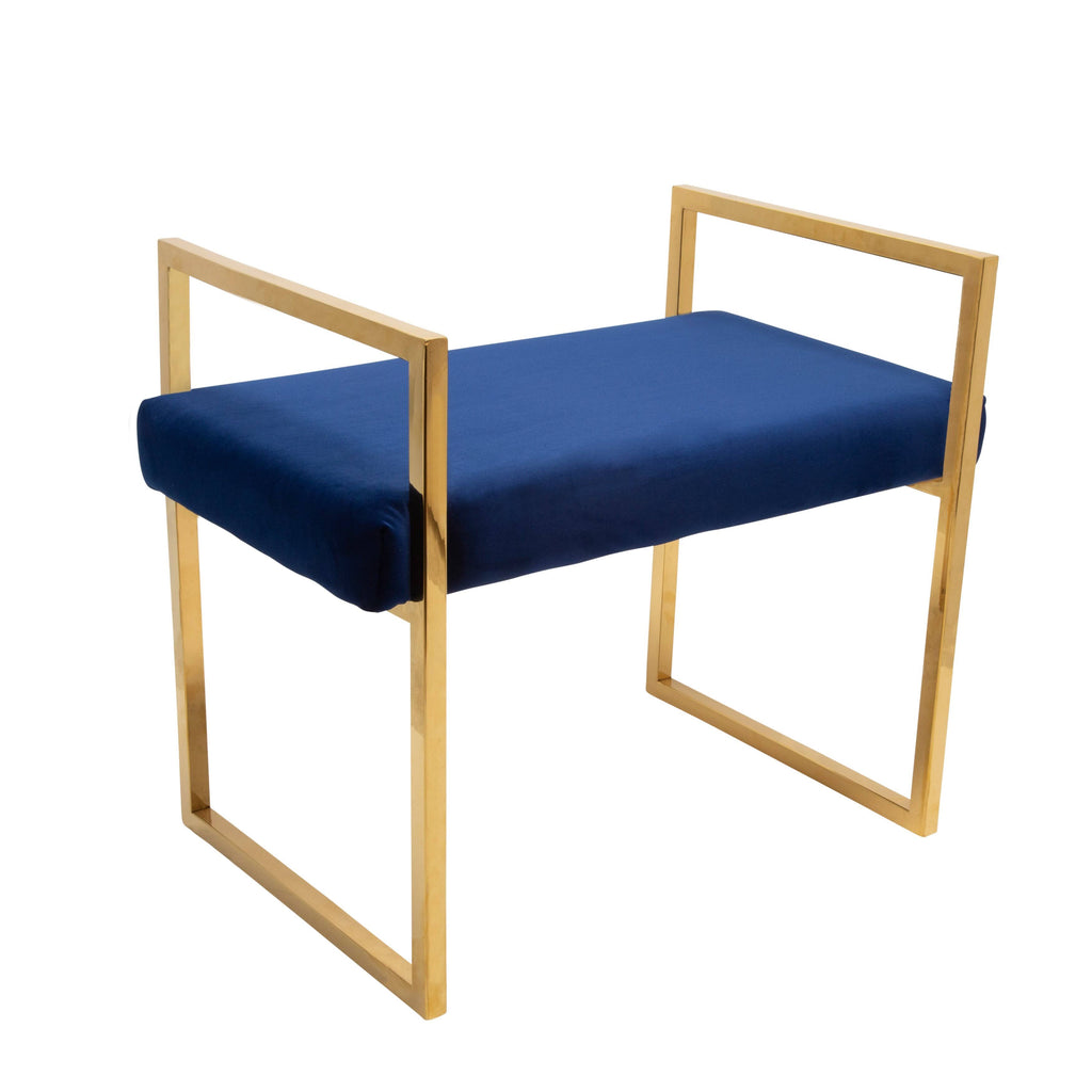 Navy/Gold Velveteen Bench with Handles L5263