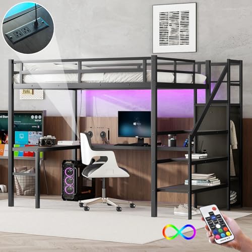 Twin XL Black Metal Loft Bed with Desk X1213