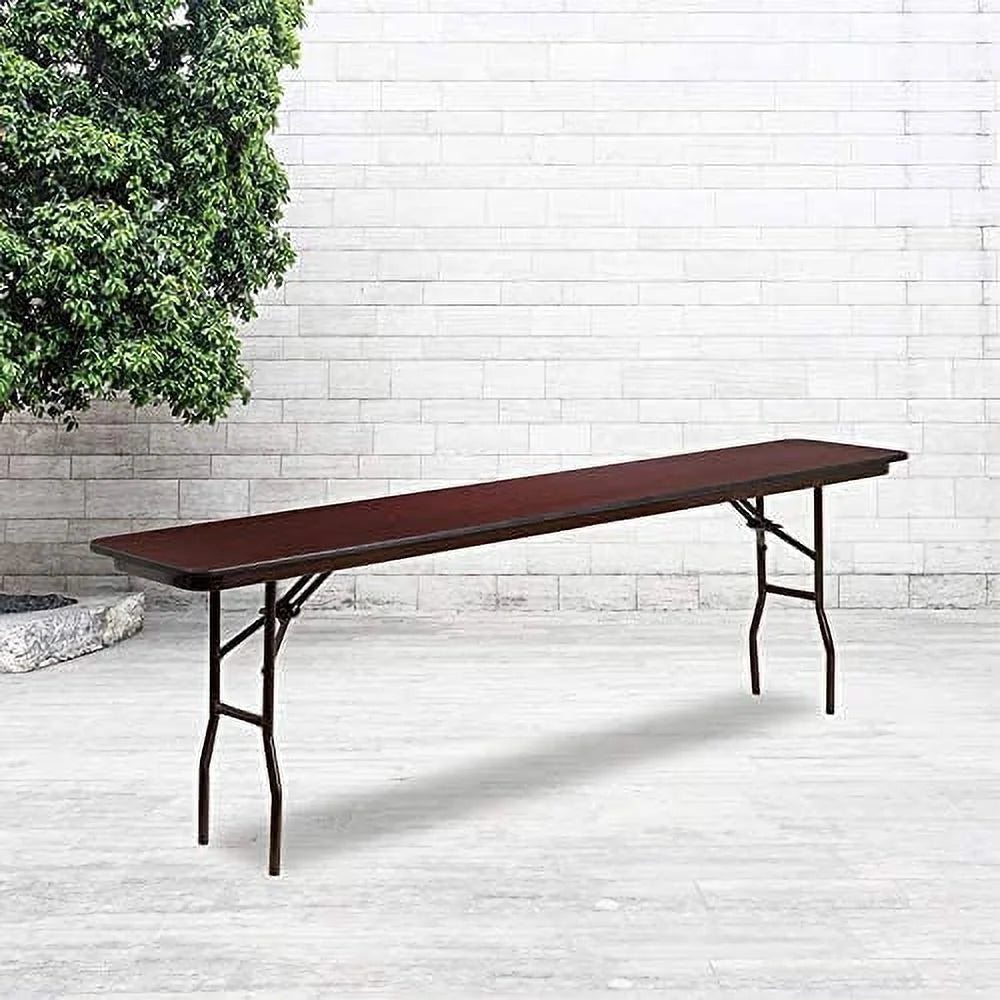 8-Foot Mahogany Melamine Laminate Folding Training Table L9275