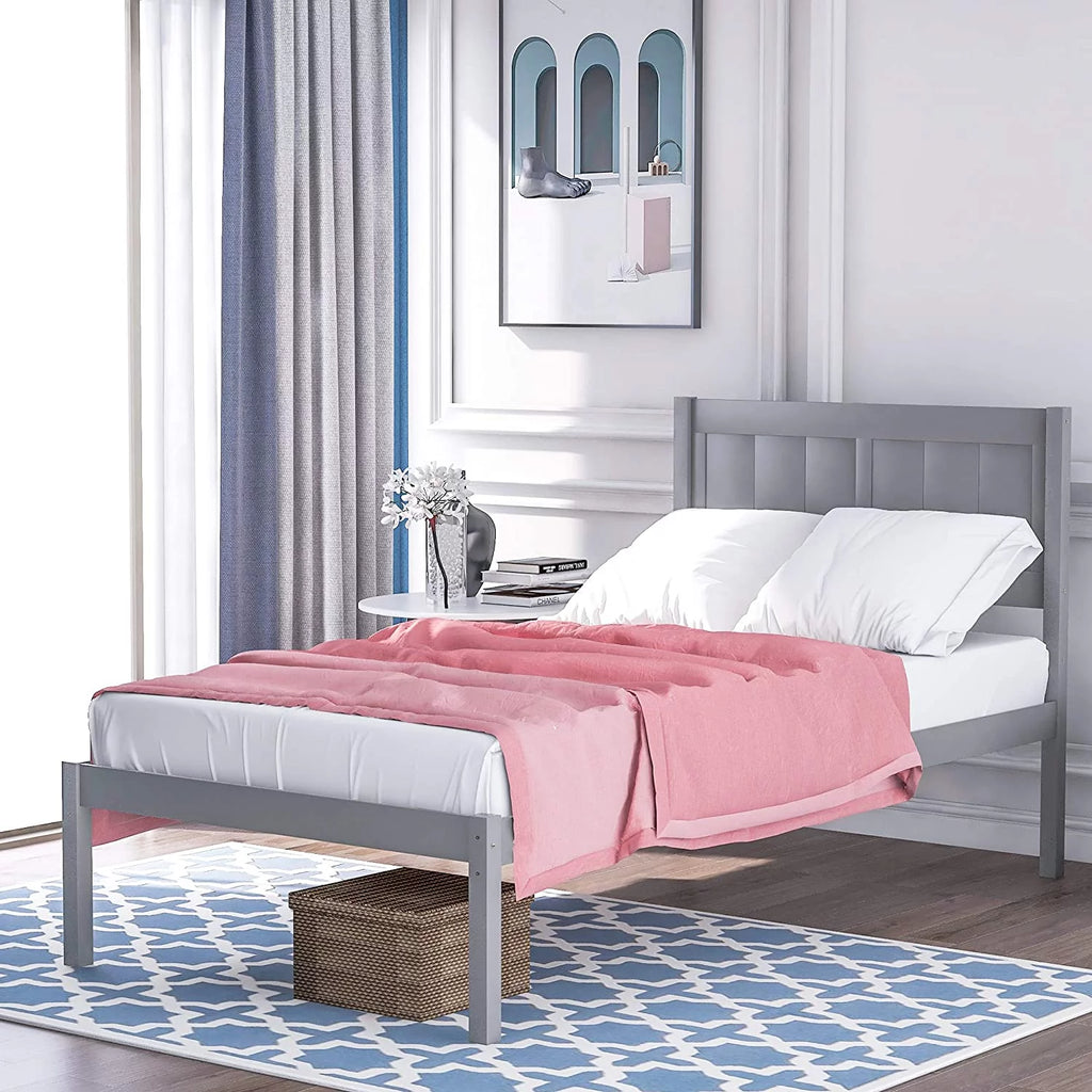 Gray Twin Pine Wood Platform Bed J840