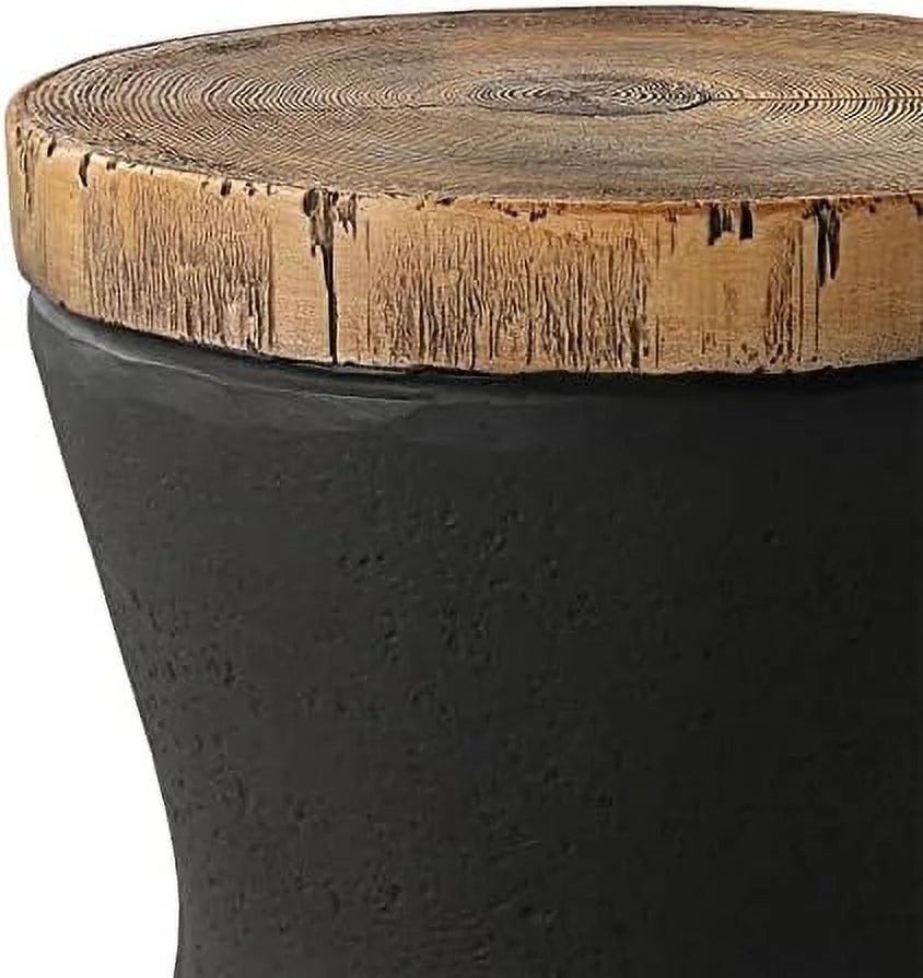 Outdoor End Table Faux-Wood Top Black Base U948
