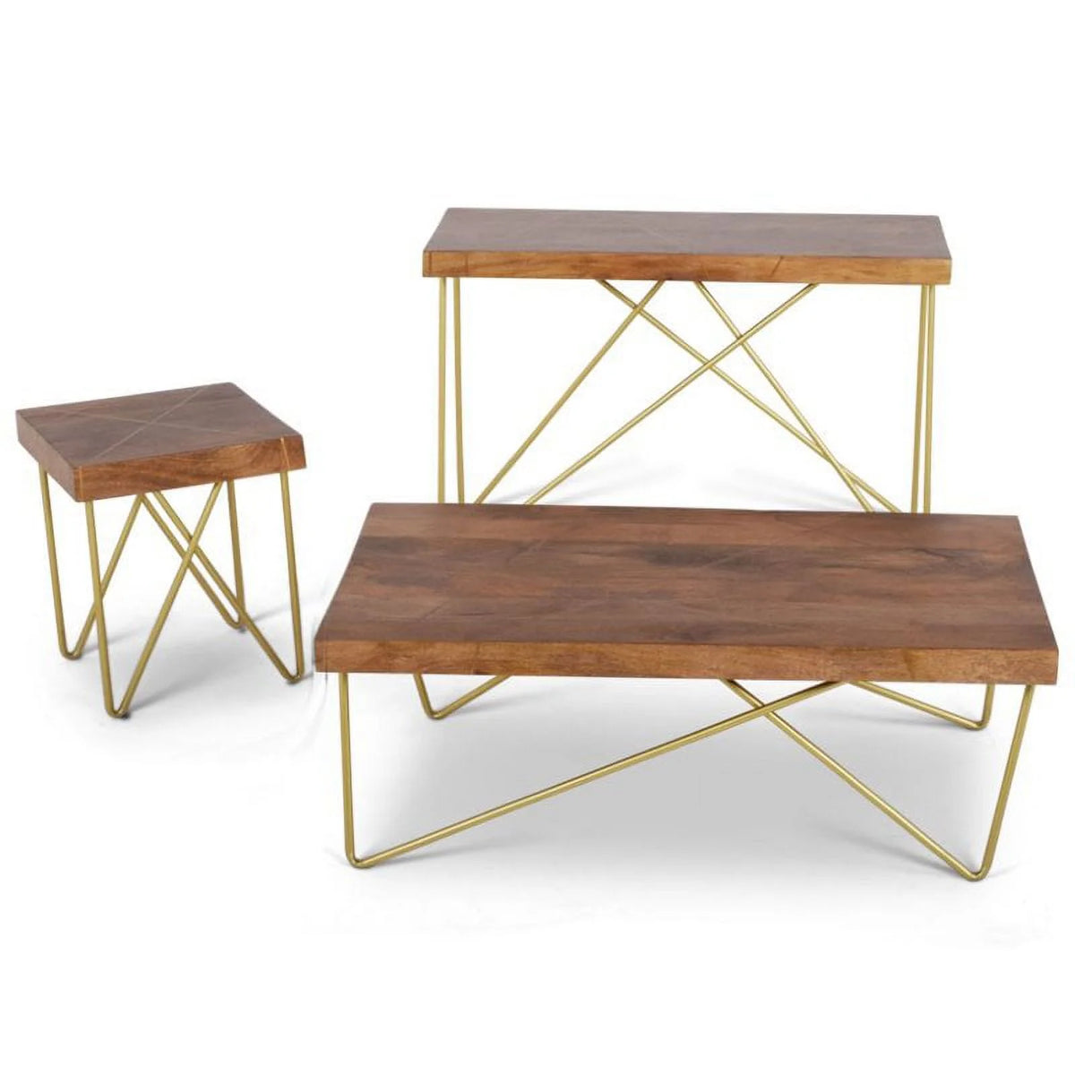 Warm Brown Pine and Brass Coffee Table Y40752