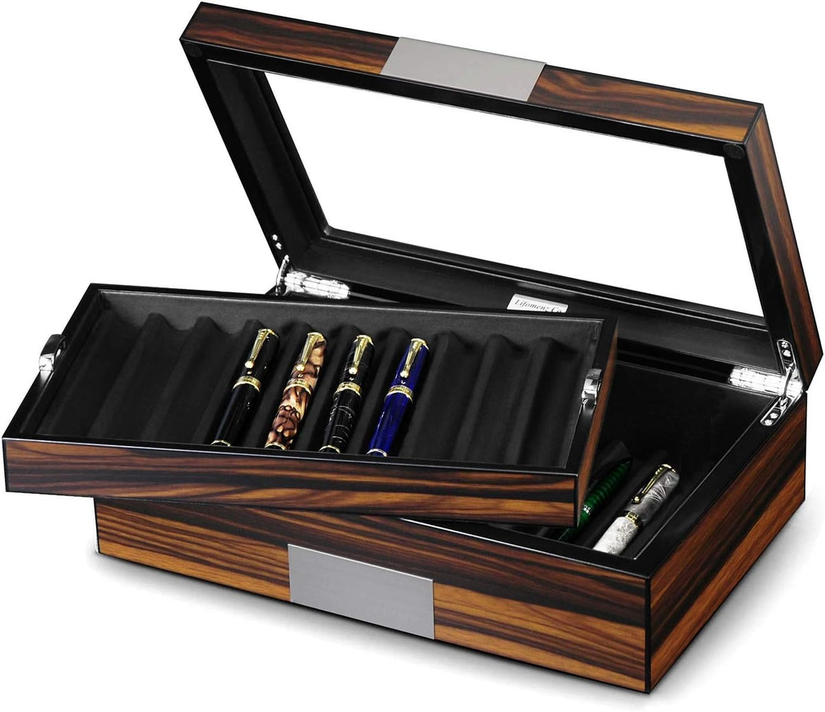 Ebony Wood Pen Display Case with Glass Window O875530