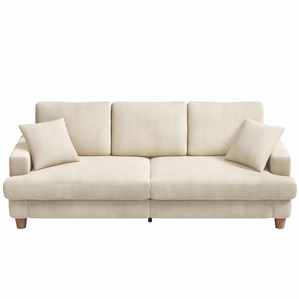 Beige 87" Corduroy 3 Seater Sofa with 2 Pillows L11369