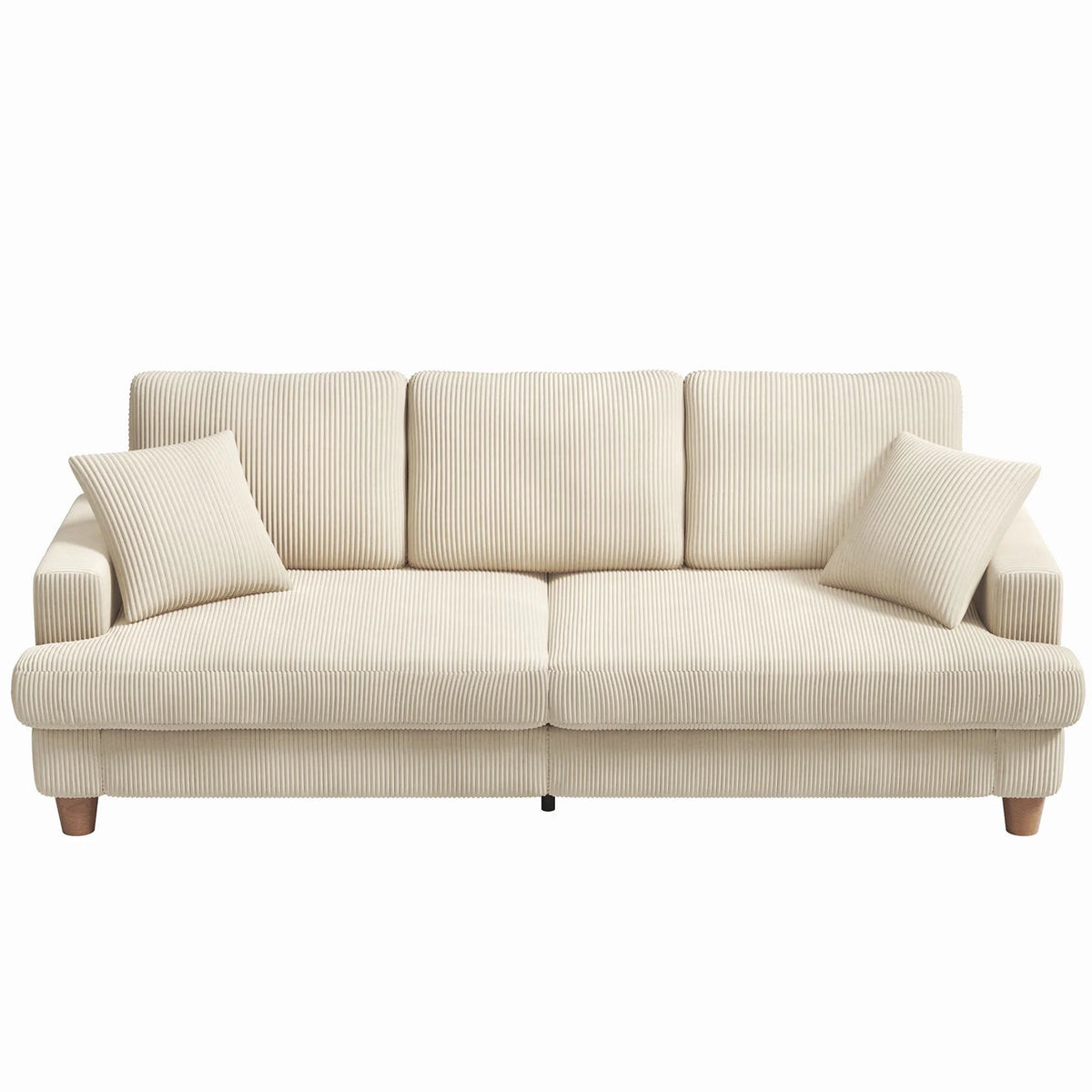 Beige 87" Corduroy 3 Seater Sofa with 2 Pillows L11369