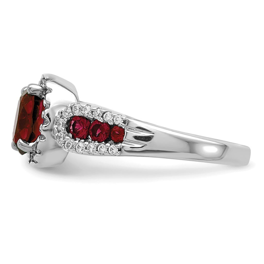 14k White Gold Lab Grown Diamond and Oval Created Ruby Ring Size 7.00 W508
