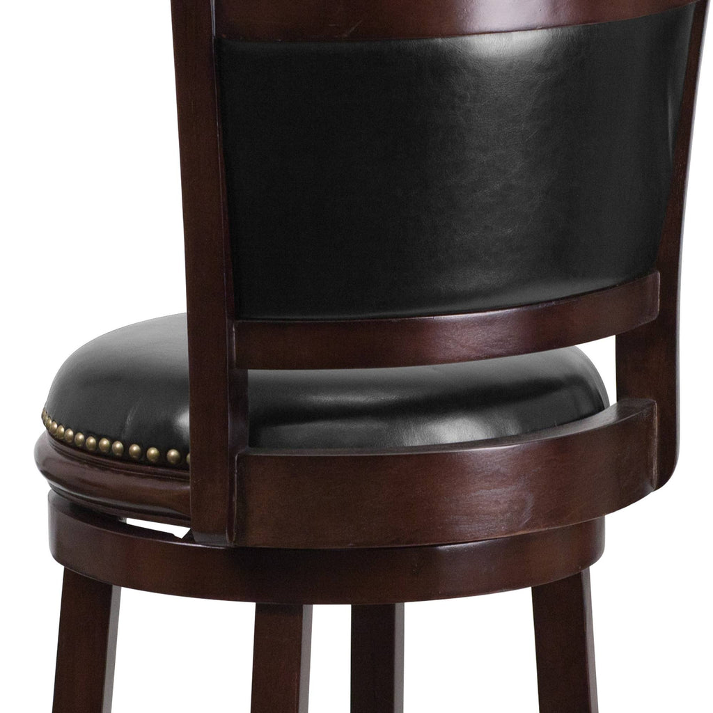 Cappuccino Wood Barstool with Black Leather Swivel Seat U337244