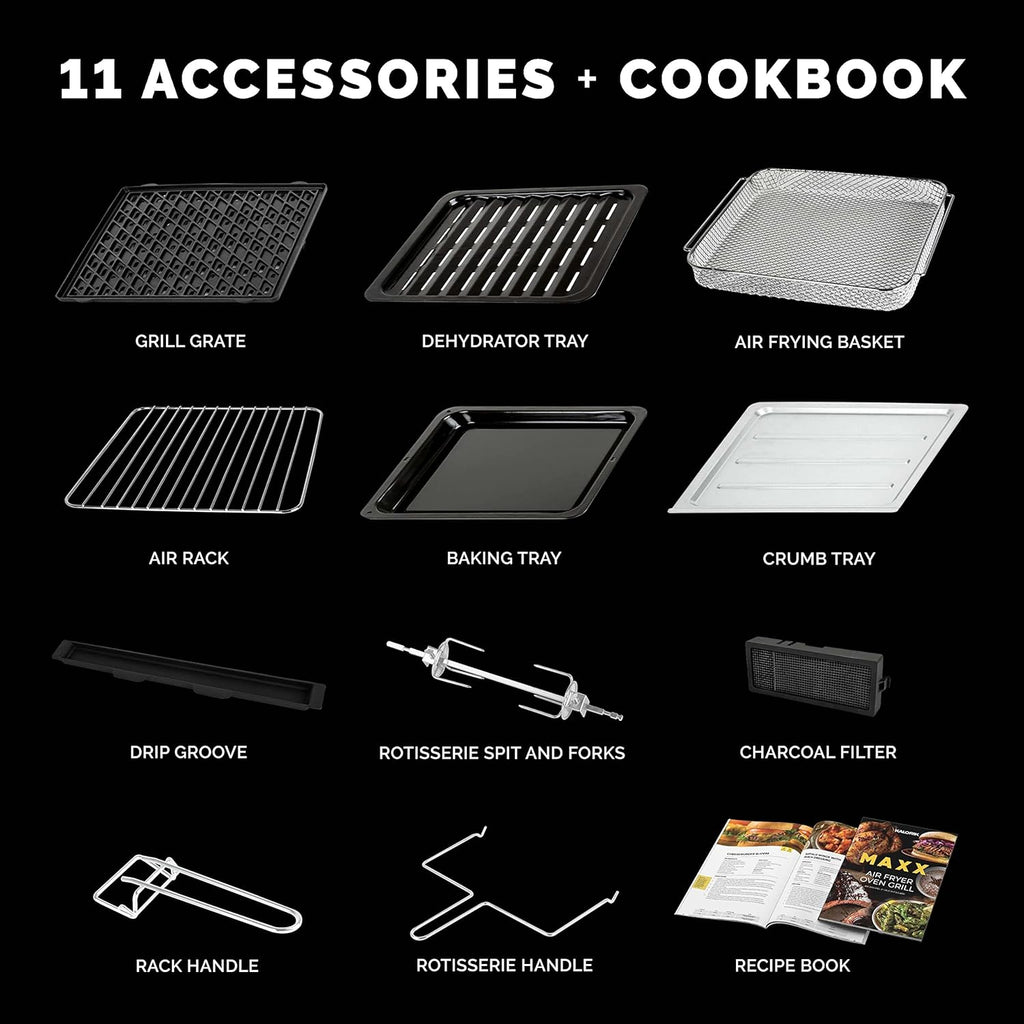 26 Qt Digital Smokeless Indoor Grill and Air Fryer Oven Combo with 11 Accessories, 1700W, Black & Stainless Steel T8719