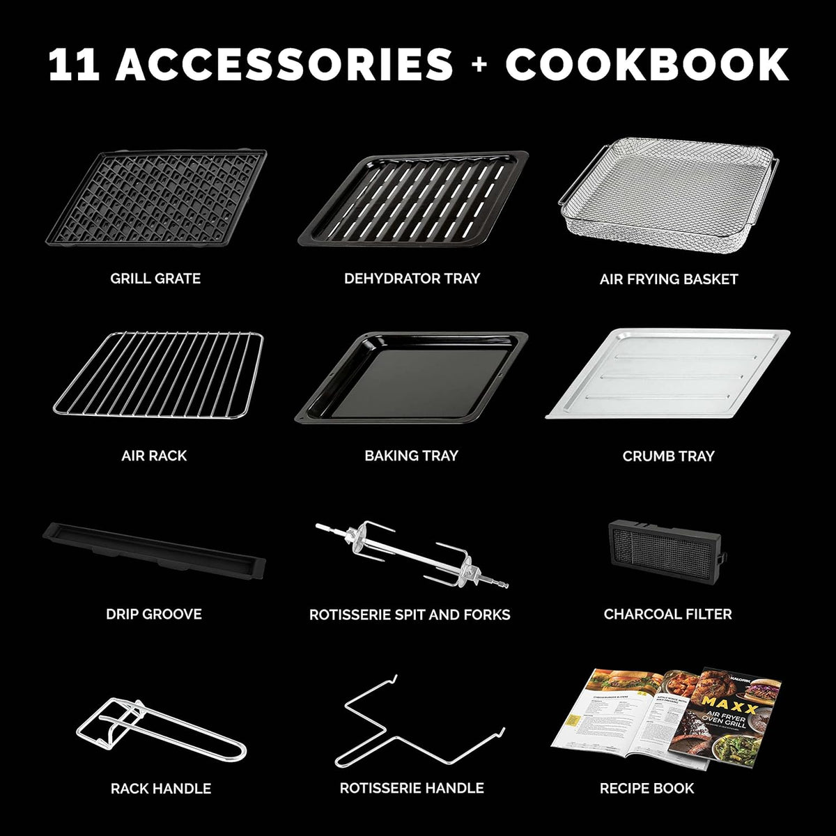 26 Qt Digital Smokeless Indoor Grill and Air Fryer Oven Combo with 11 Accessories, 1700W, Black & Stainless Steel T8719