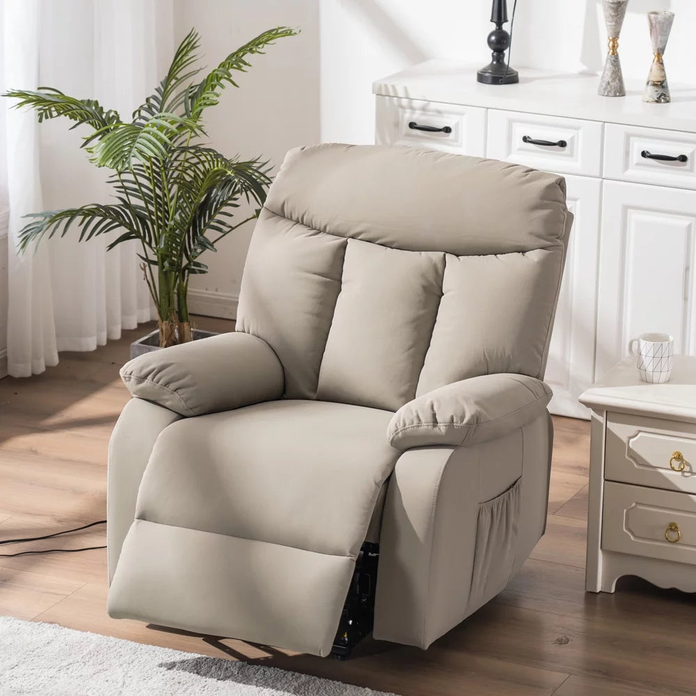 Electric Lift Recliner Massage Sofa Chair with Remote Control Silver White Z19540