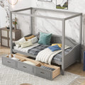 Gray Wood Canopy Bed with Storage and 3 Drawers B81480