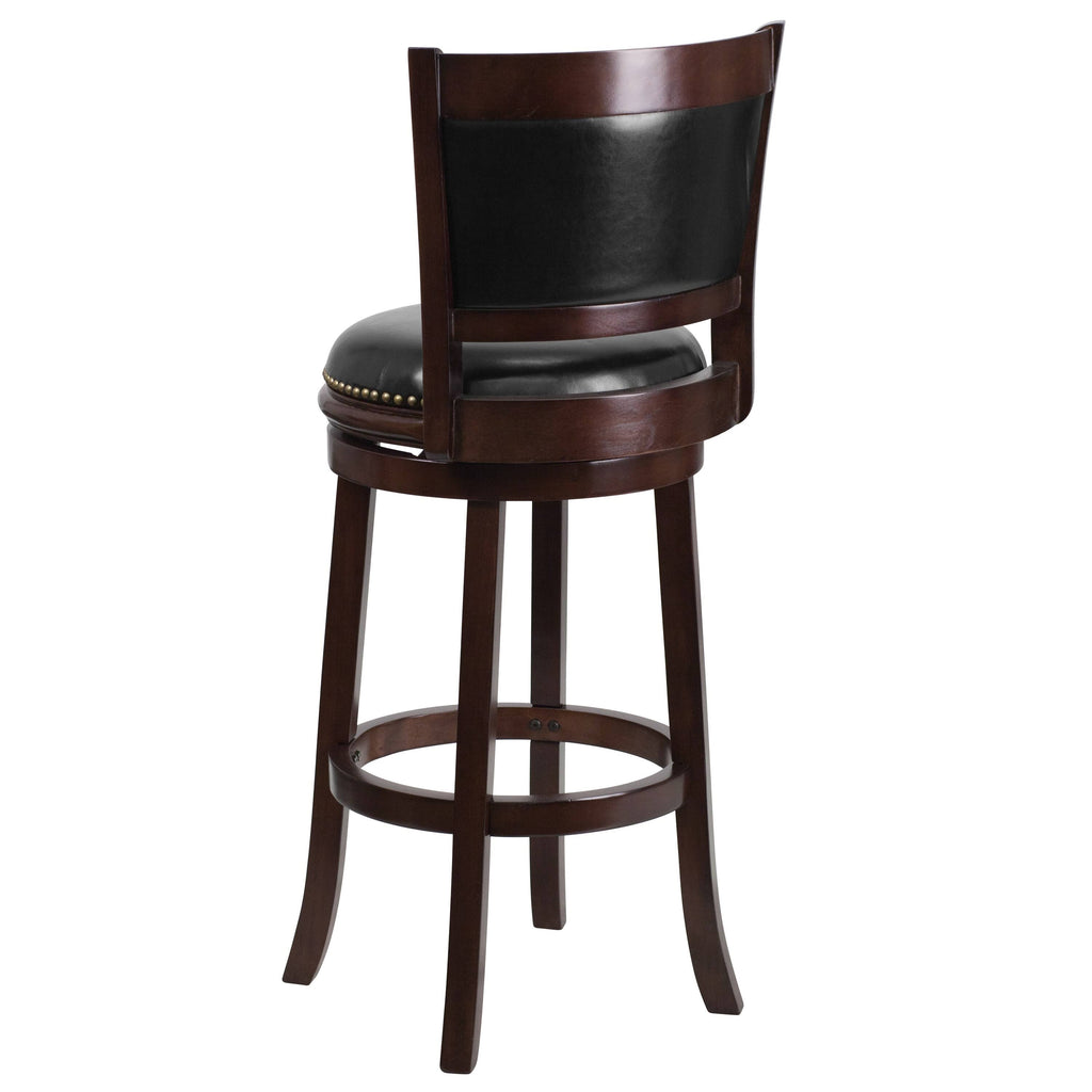Cappuccino Wood Barstool with Black Leather Swivel Seat U337244