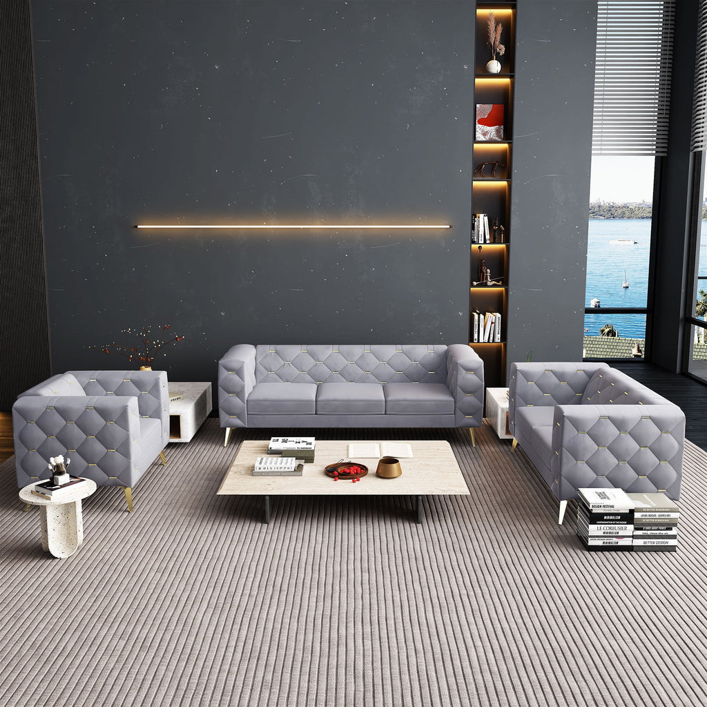 3 Piece Gray Velvet Sofa I964723