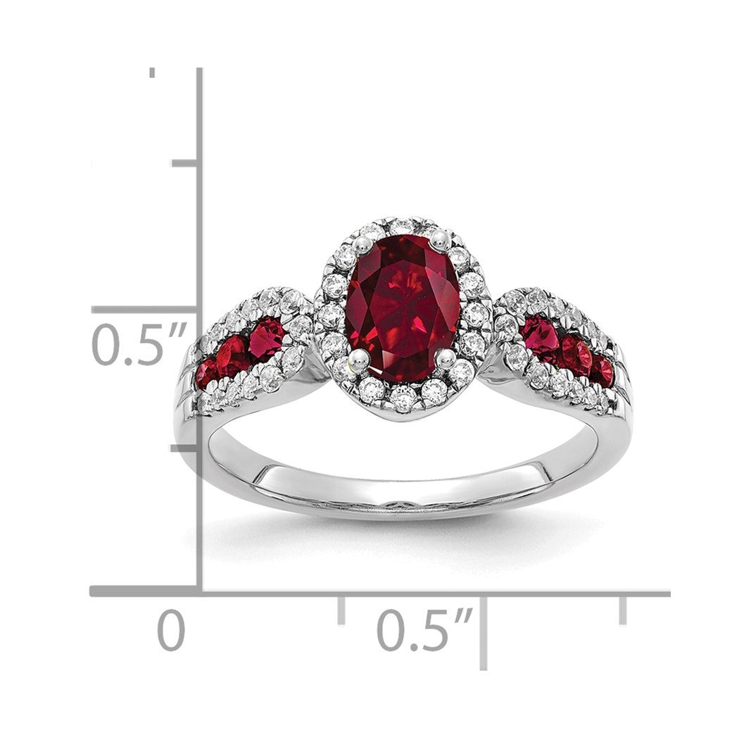 14k White Gold Lab Grown Diamond and Oval Created Ruby Ring Size 7.00 W508