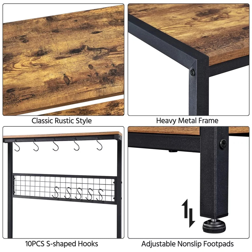 Baker's Rack Kitchen Island with Hooks Microwave Stand Q7668
