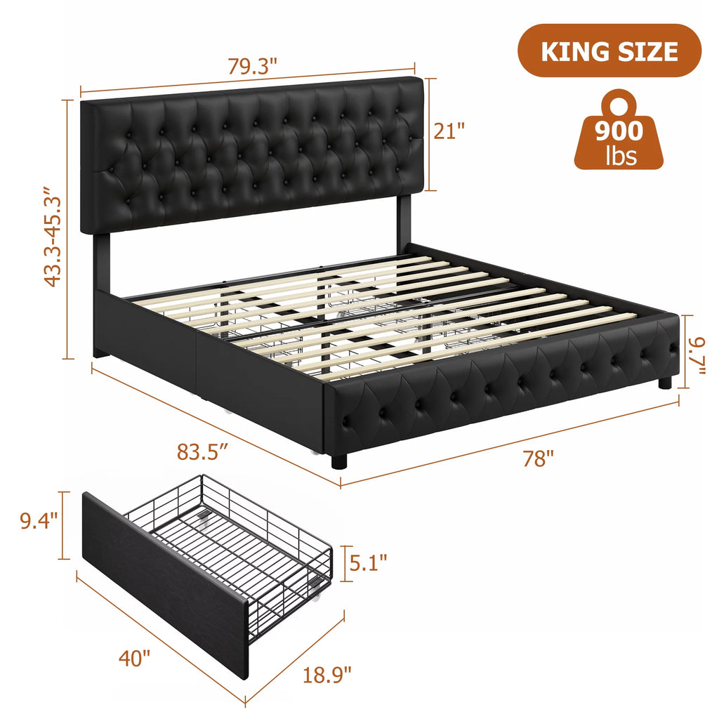 Queen Size Velvet Storage Bed with 4 Drawers G1746