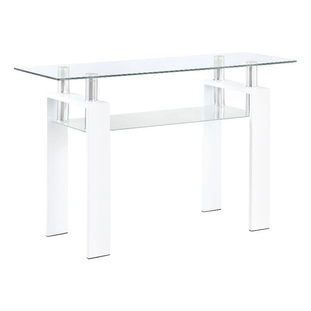 White Metal Glass Top Sofa Table with Shelf H4816