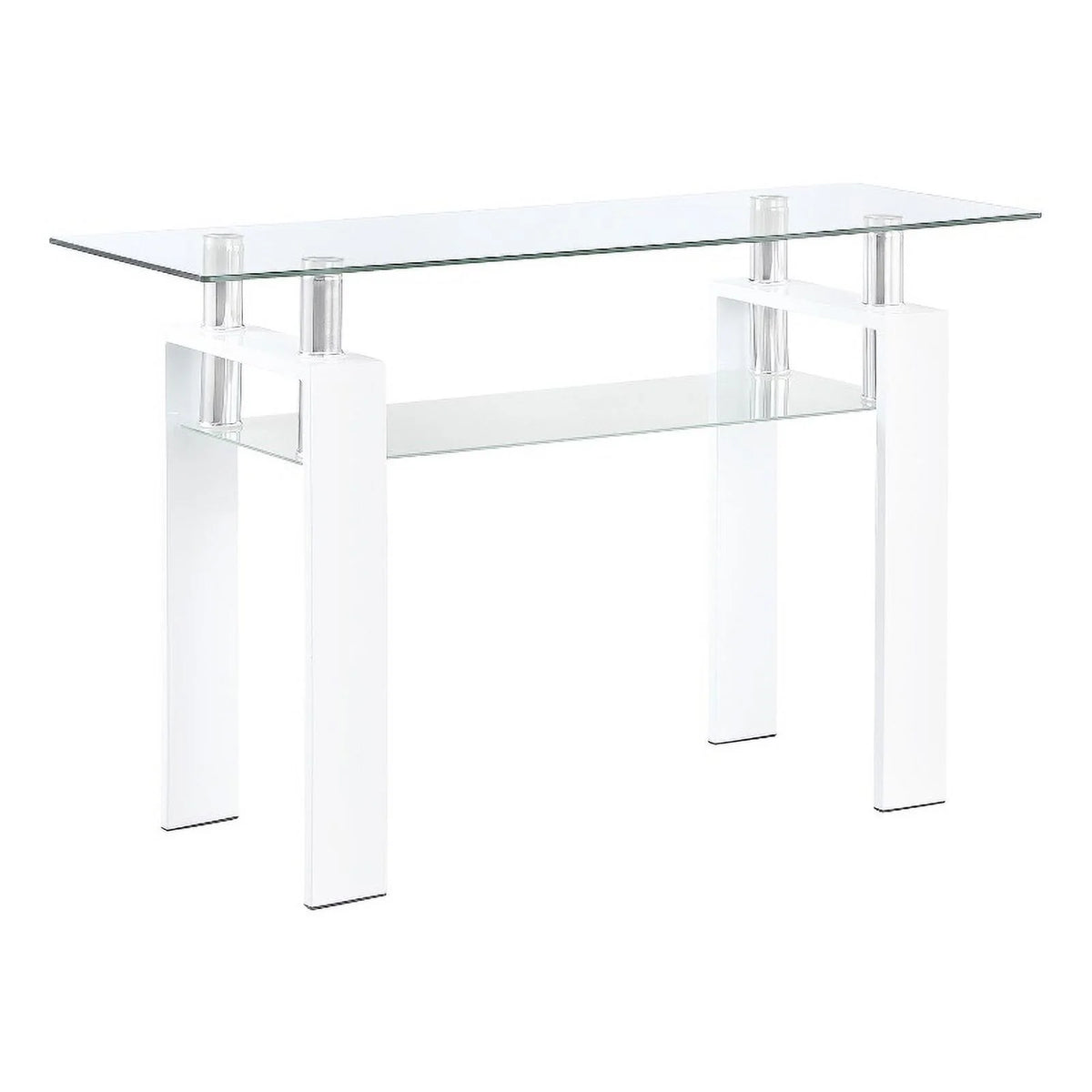 White Metal Glass Top Sofa Table with Shelf H4816