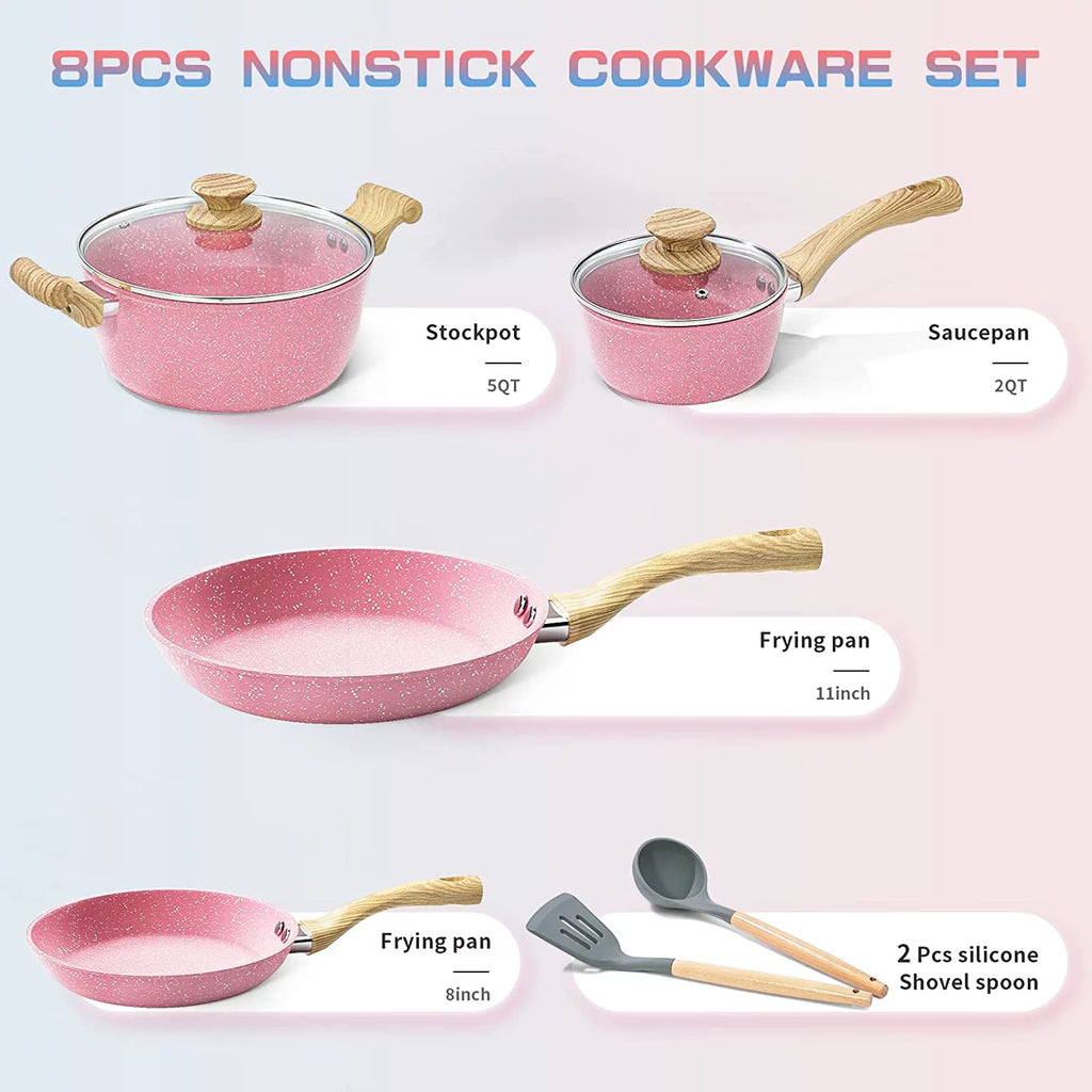 8 Piece Pink Nonstick Granite Stone Cookware Set F877615