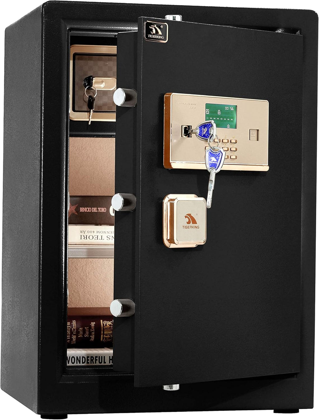 Digital Security Safe Box with Key Lock and Password, 3.7 Cubic Black I42172