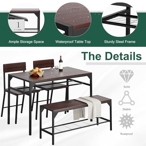 Black Dining Table Set with Bench and Chairs V26726
