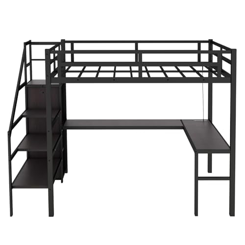 Twin XL Black Metal Loft Bed with Desk X1213
