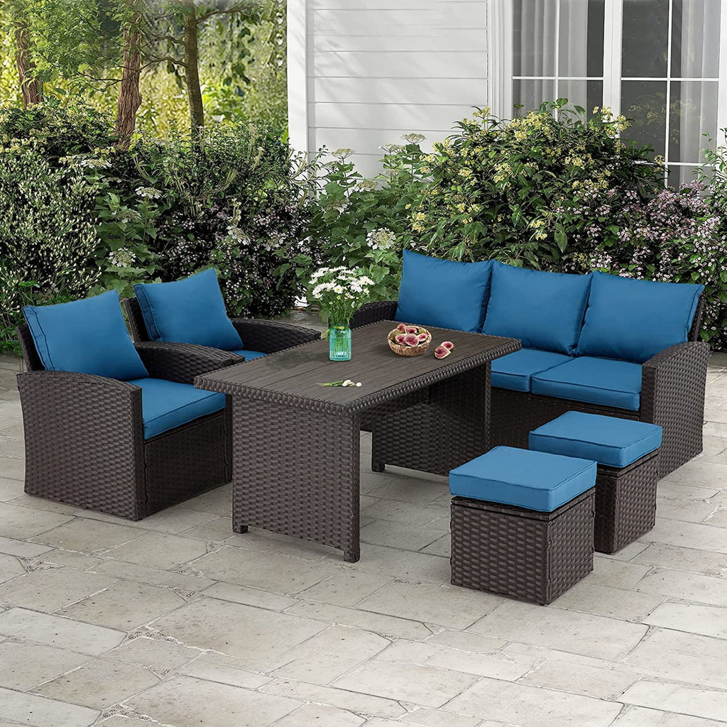 6 Pieces All Weather Wicker Rattan Patio Furniture Set G104393