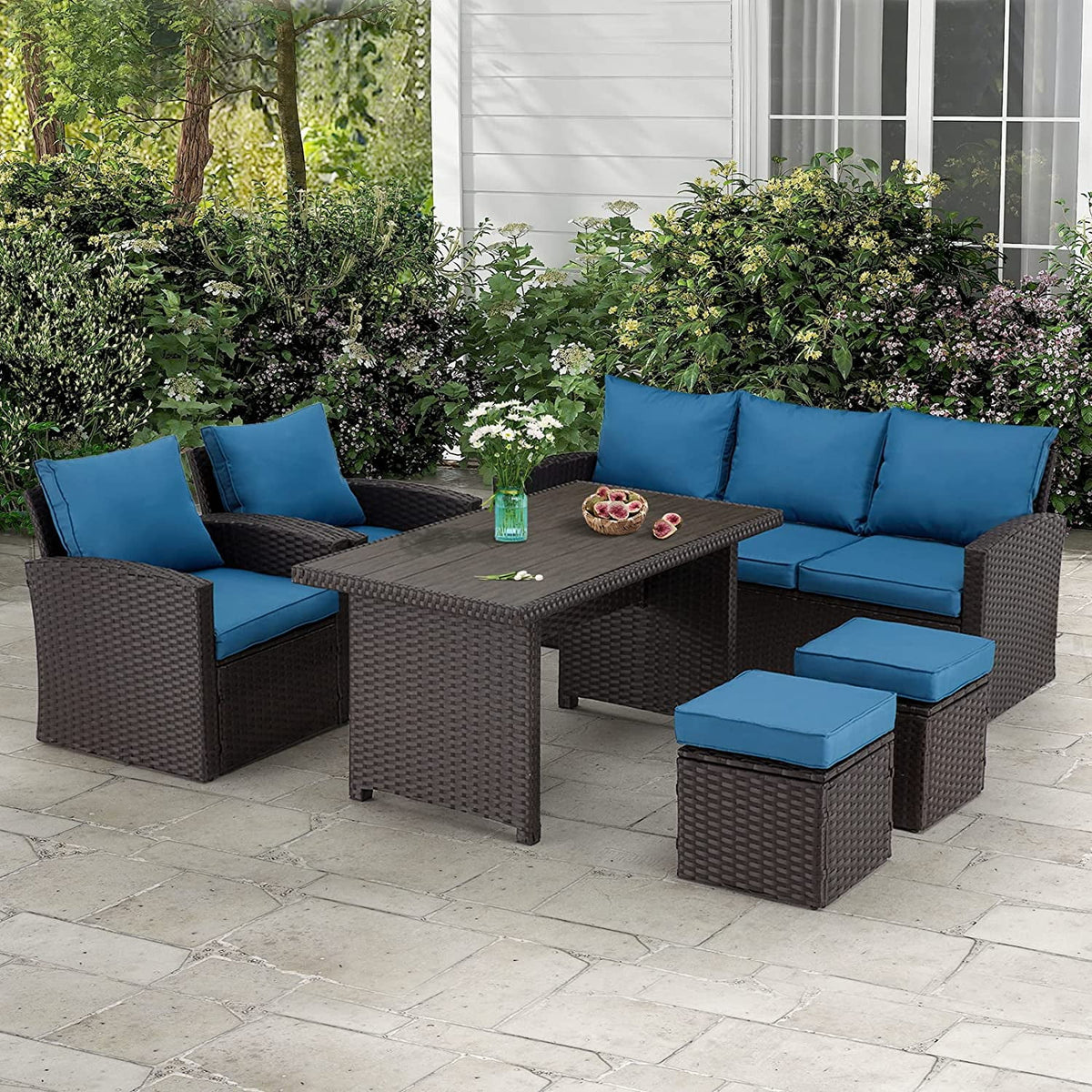 6 Pieces All Weather Wicker Rattan Patio Furniture Set G104393