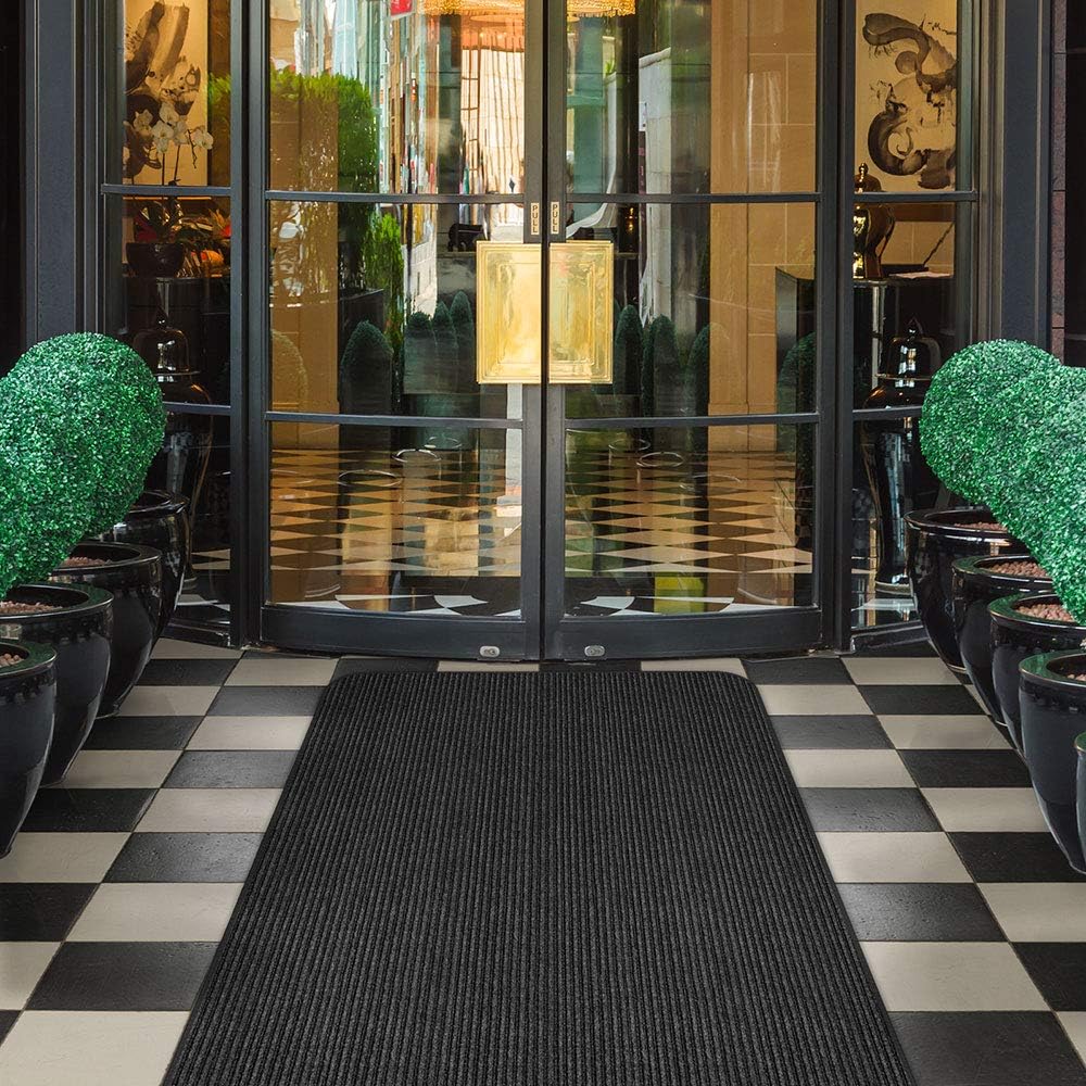 Smokey Black 3 Feet x 30 Feet Double-Ribbed Carpet Runner with Skid-Resistant Rubber Backing V475272