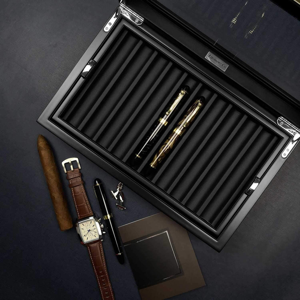 Ebony Wood Pen Display Case with Glass Window O875530