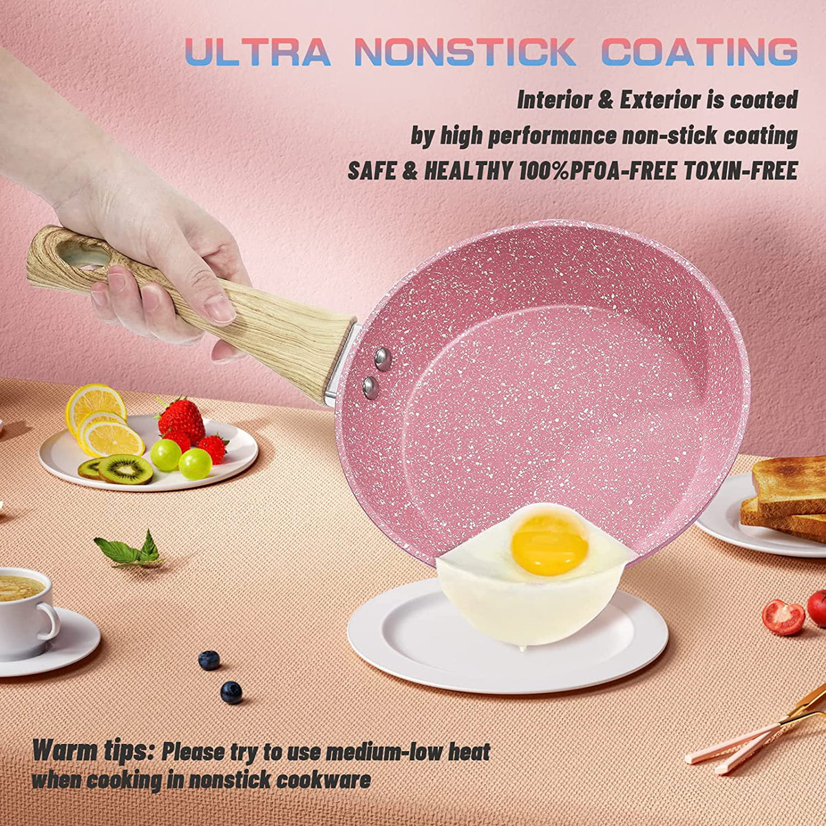 8 Piece Pink Nonstick Granite Stone Cookware Set F877615