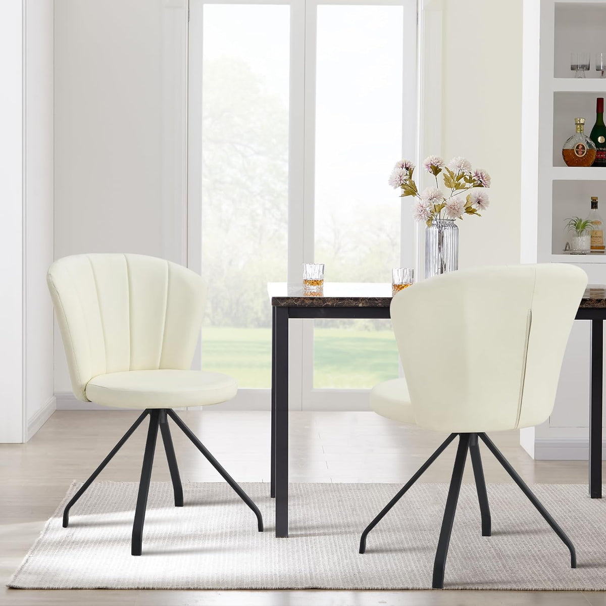 Milk White 360° Swivel PU Vanity Chair T96774