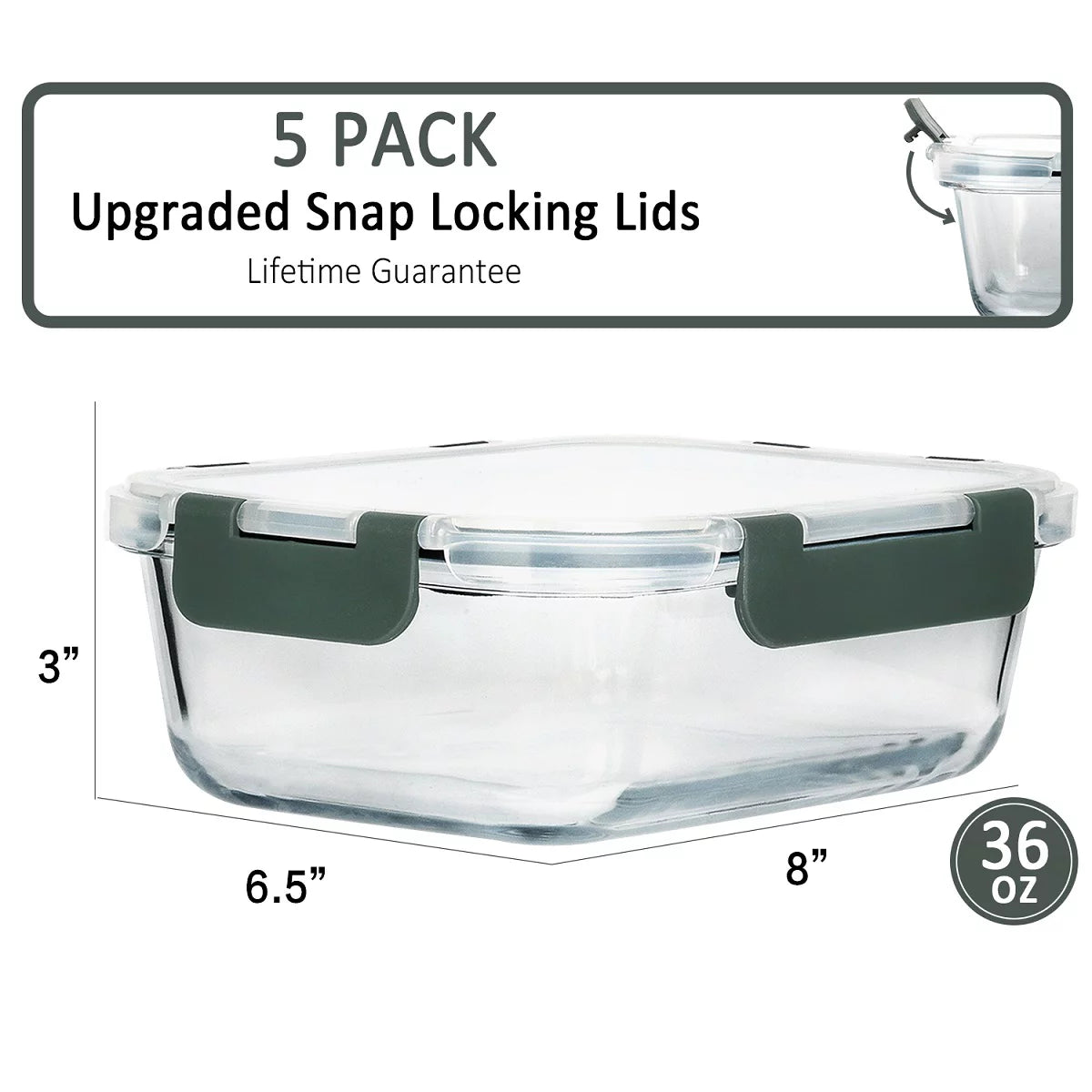 5-Pack 36 Oz Glass Food Storage Containers with Locking Lids G76683