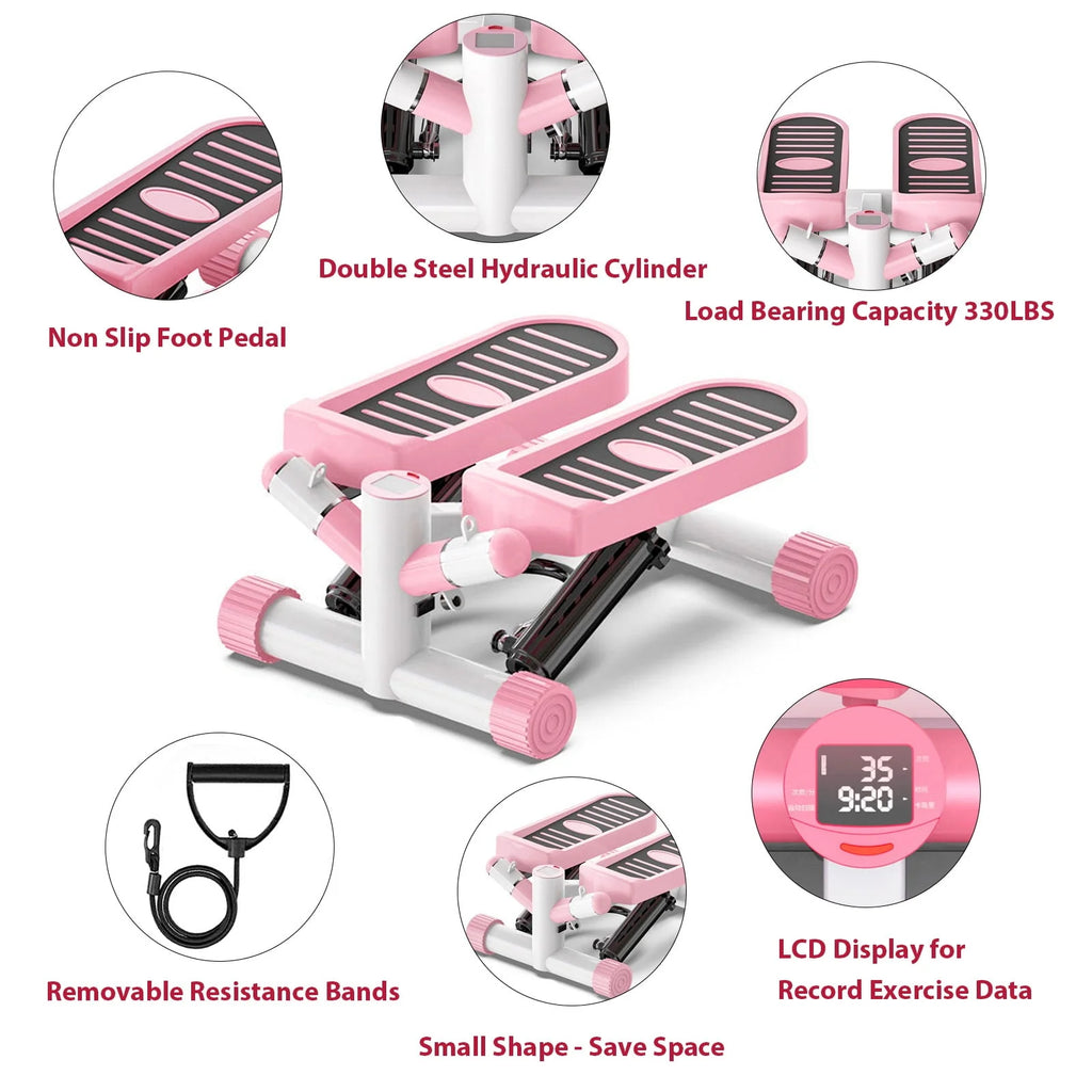 Pink Portable Mini Stepping Machine with Resistance Band Q48337
