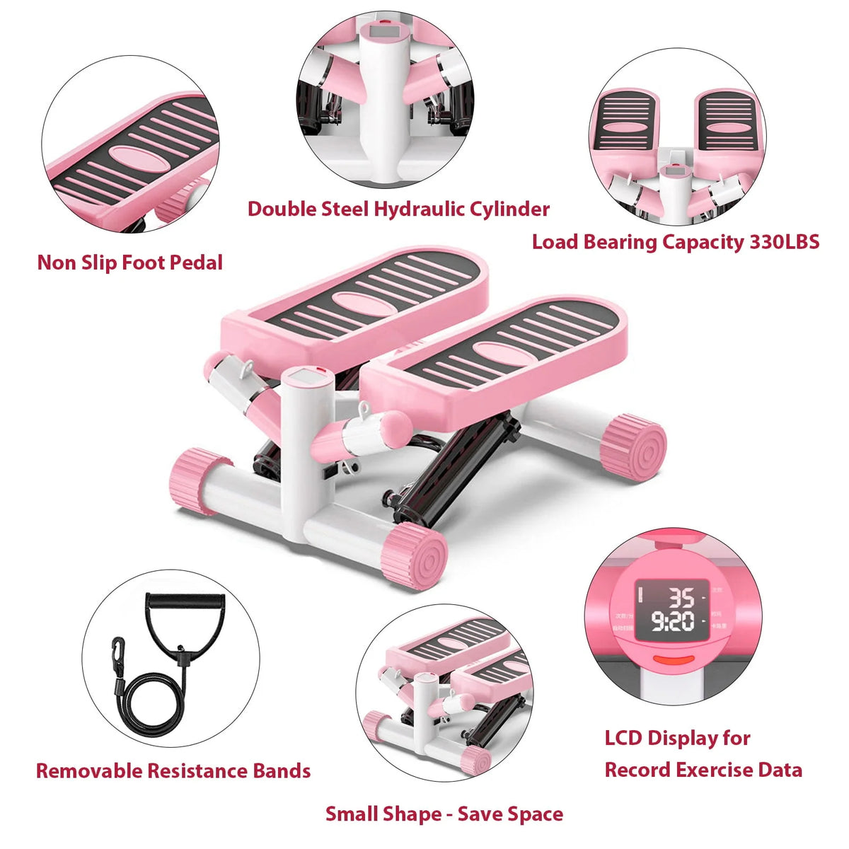 Pink Portable Mini Stepping Machine with Resistance Band Q48337