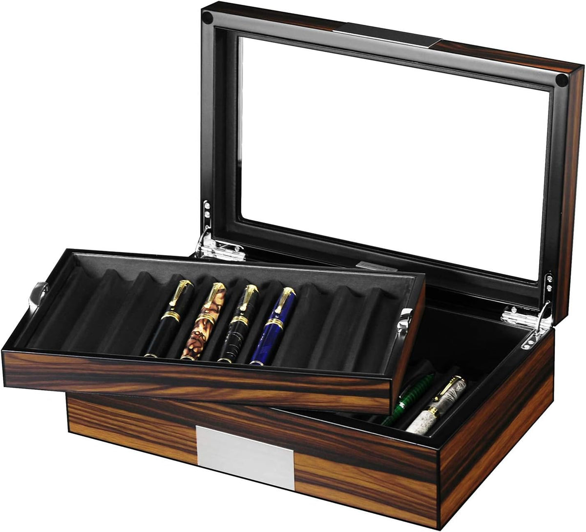 Ebony Wood Pen Display Case with Glass Window O875530