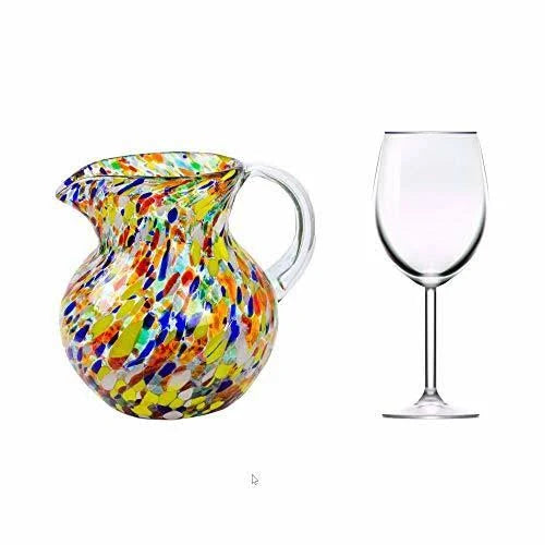 Multicolor Hand Blown Recycled Glass Pitcher (71 oz) O51002