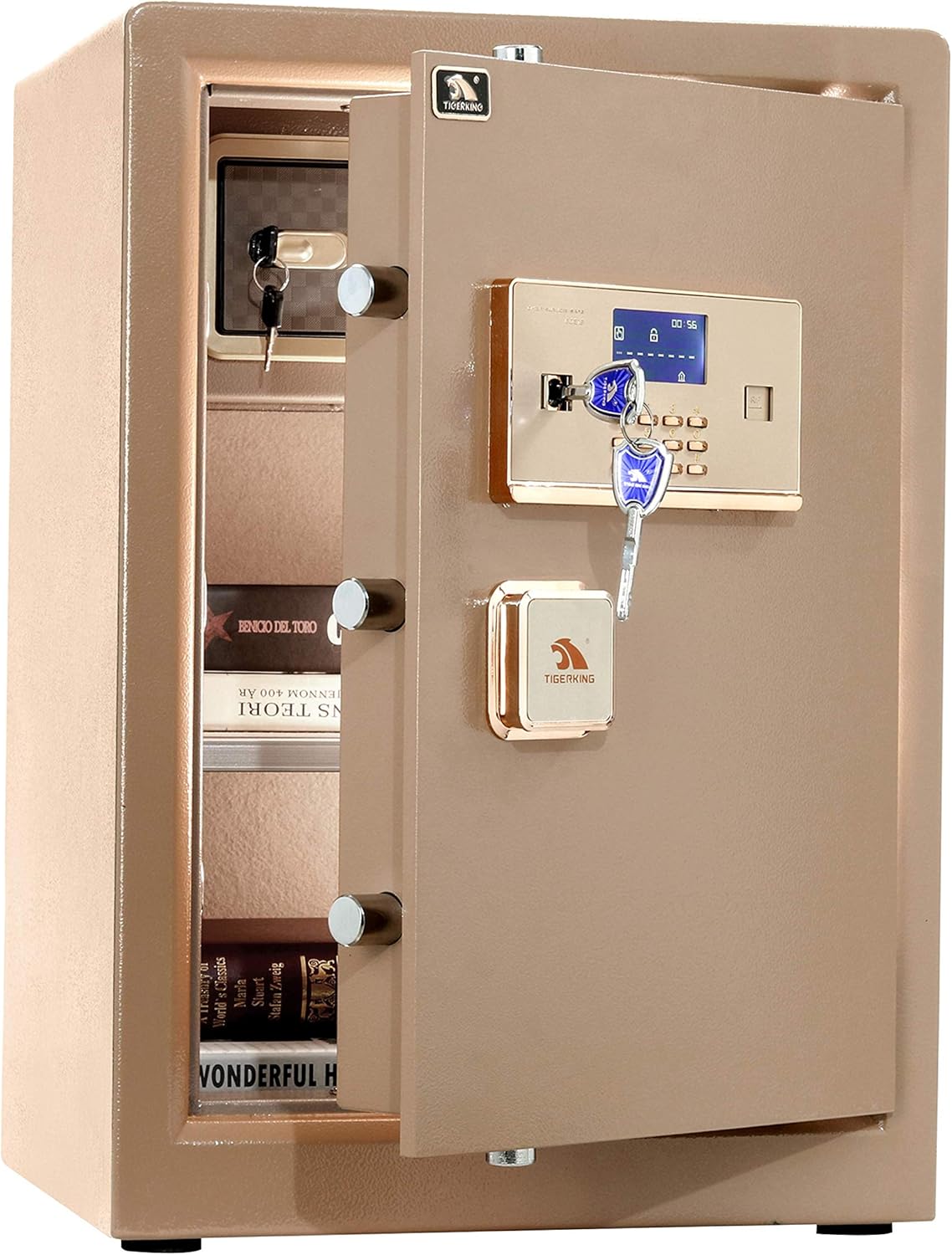 Digital Security Safe Box with Key Lock and Password, 3.7 Cubic Black I42172