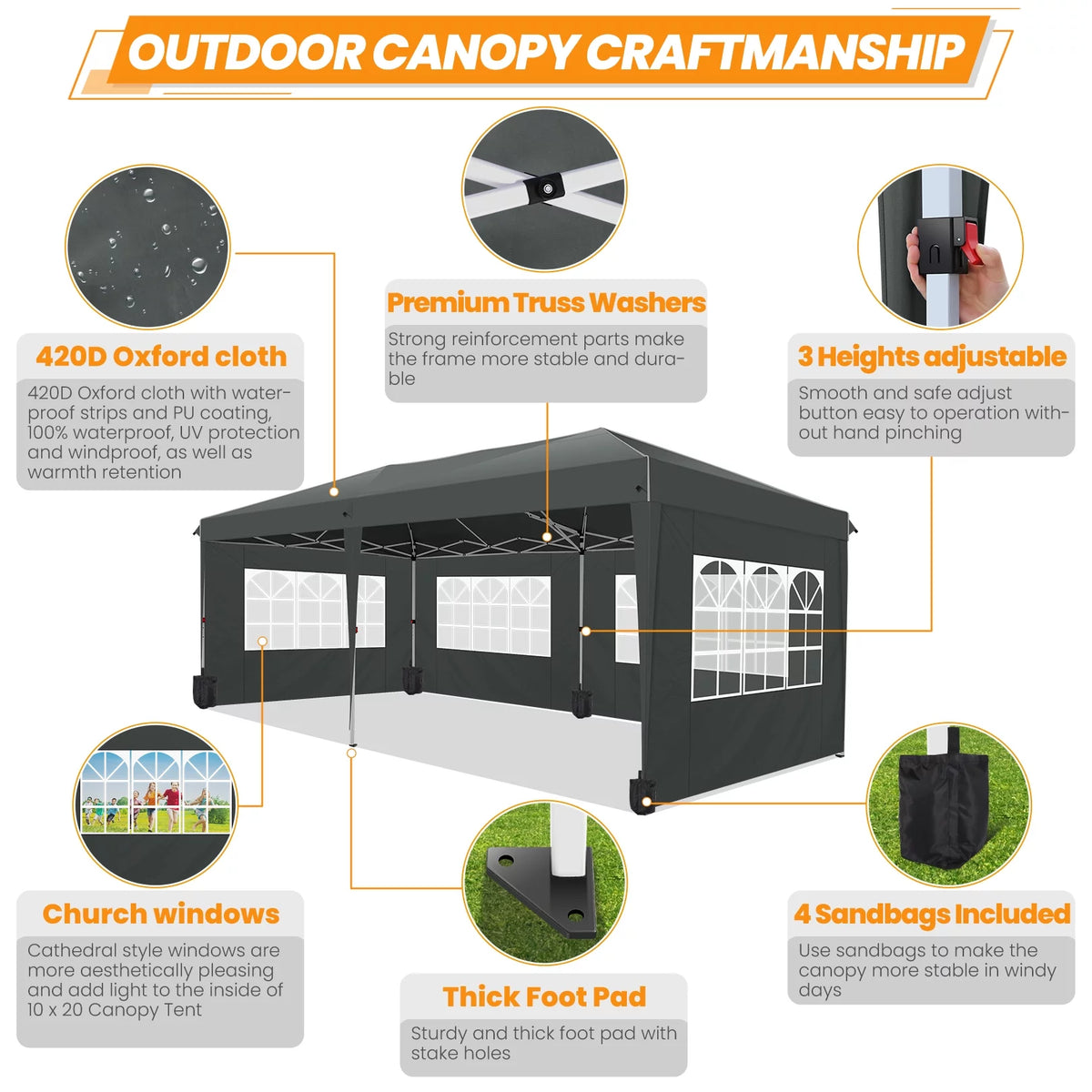 10'x20' Pop up Canopy Tent with 6 Sidewalls and Carry Bag C183
