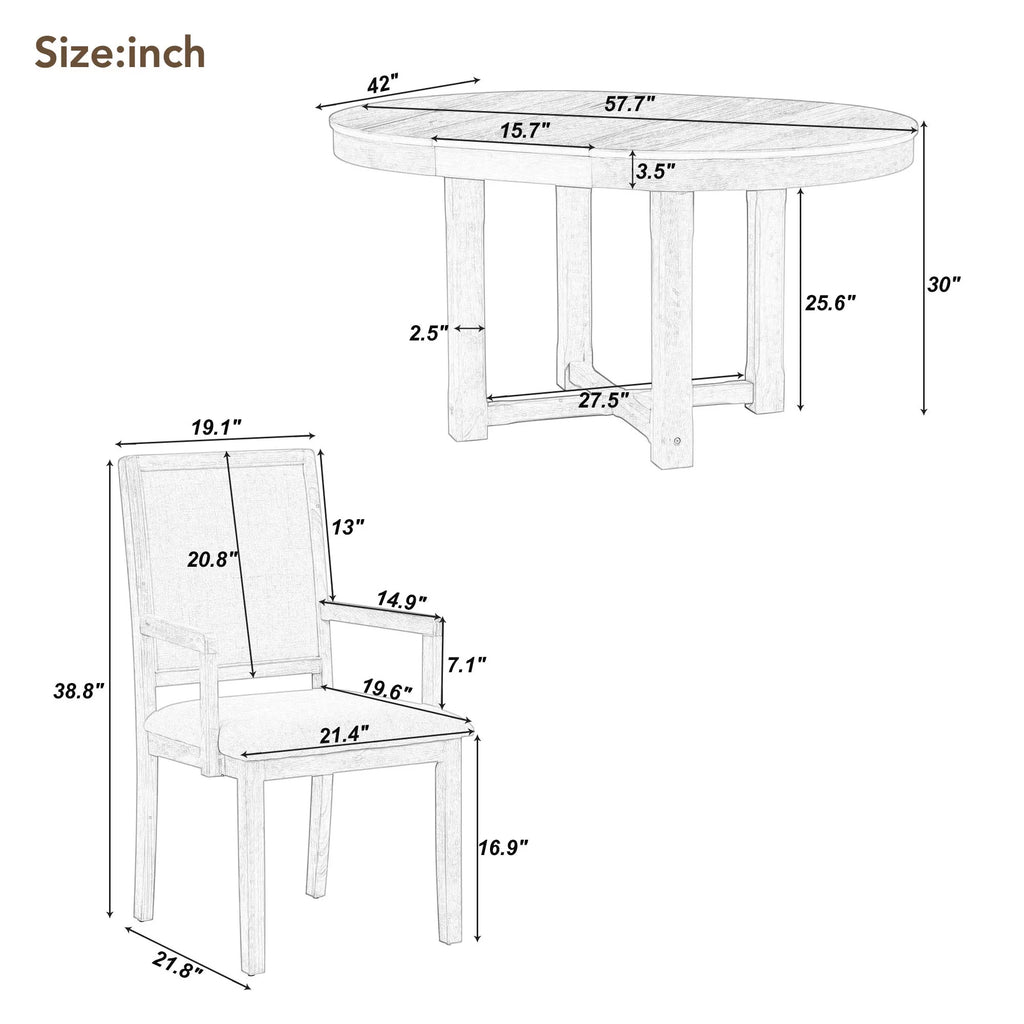 5-Piece Extendable Wood Dining Table Set with 4 Upholstered Chairs W753