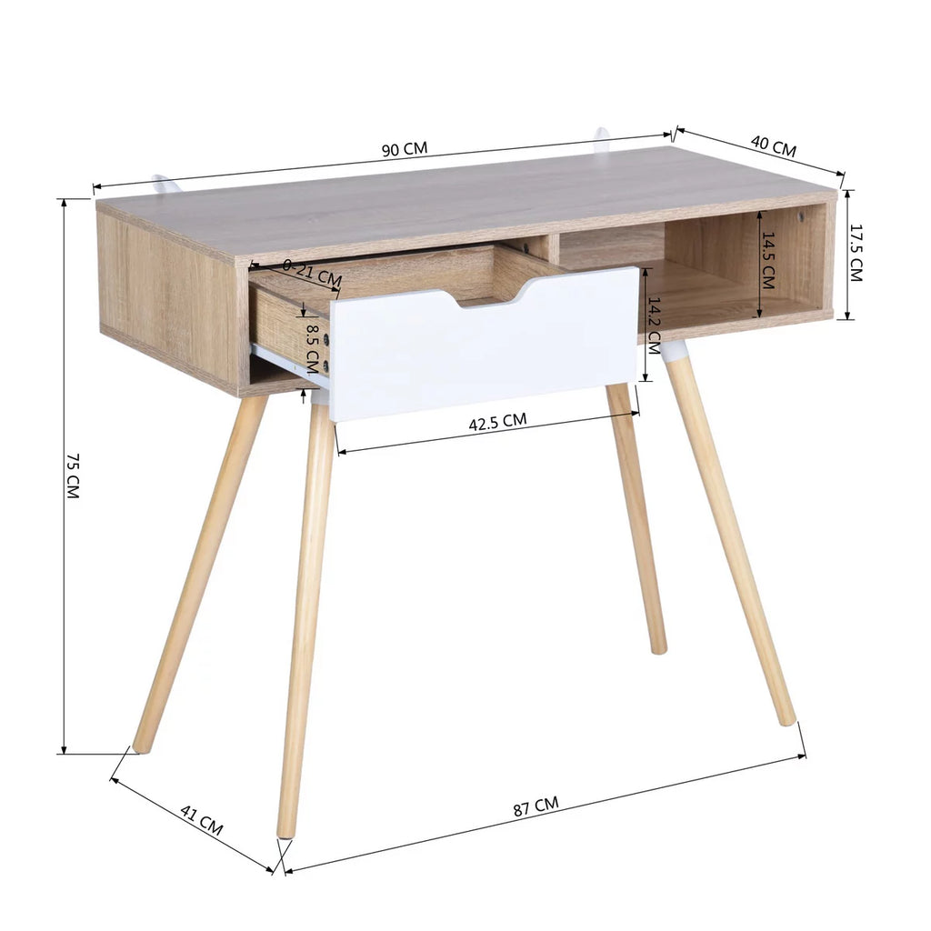 35.4" Oak Computer Desk With Drawer Q2701
