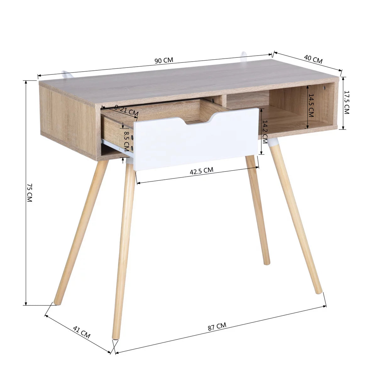 35.4" Oak Computer Desk With Drawer Q2701